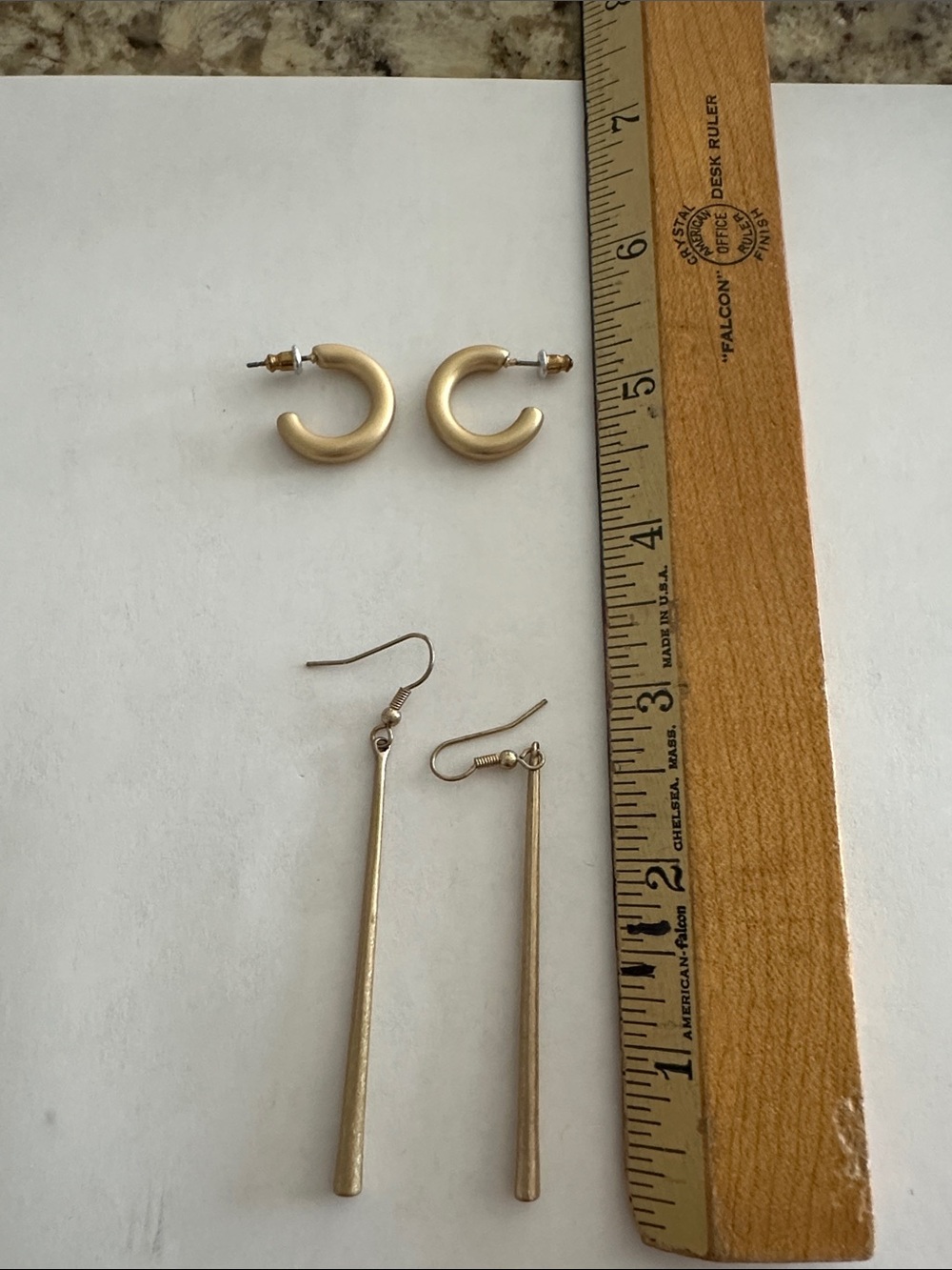 Two pairs matte Gold-Tone Hoop and Bar Earring Duo